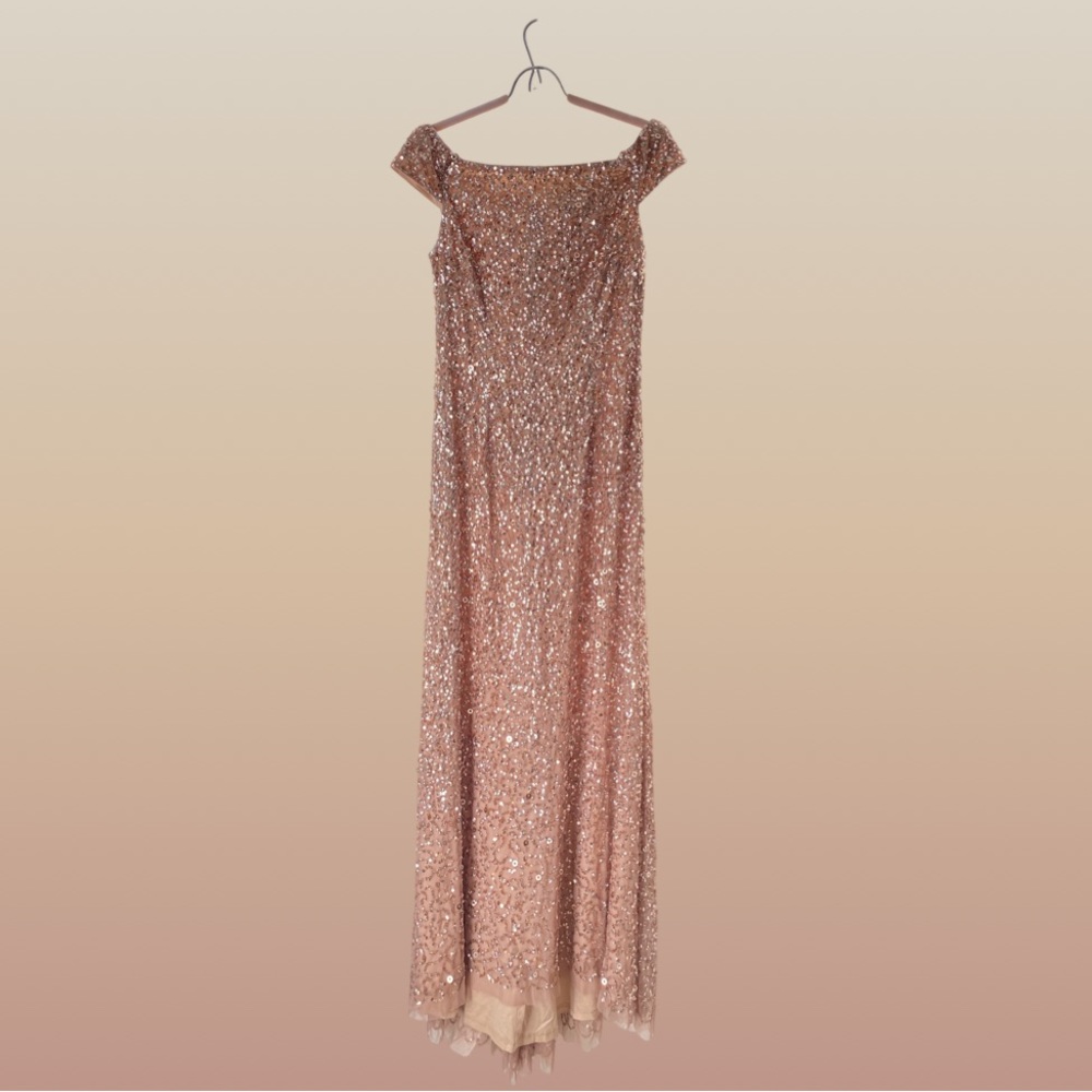 Adrianna Papell Rose Gold Sz 10 Evening Gown
